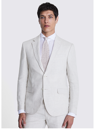 Slim Fit Stone Puppytooth Linen Suit