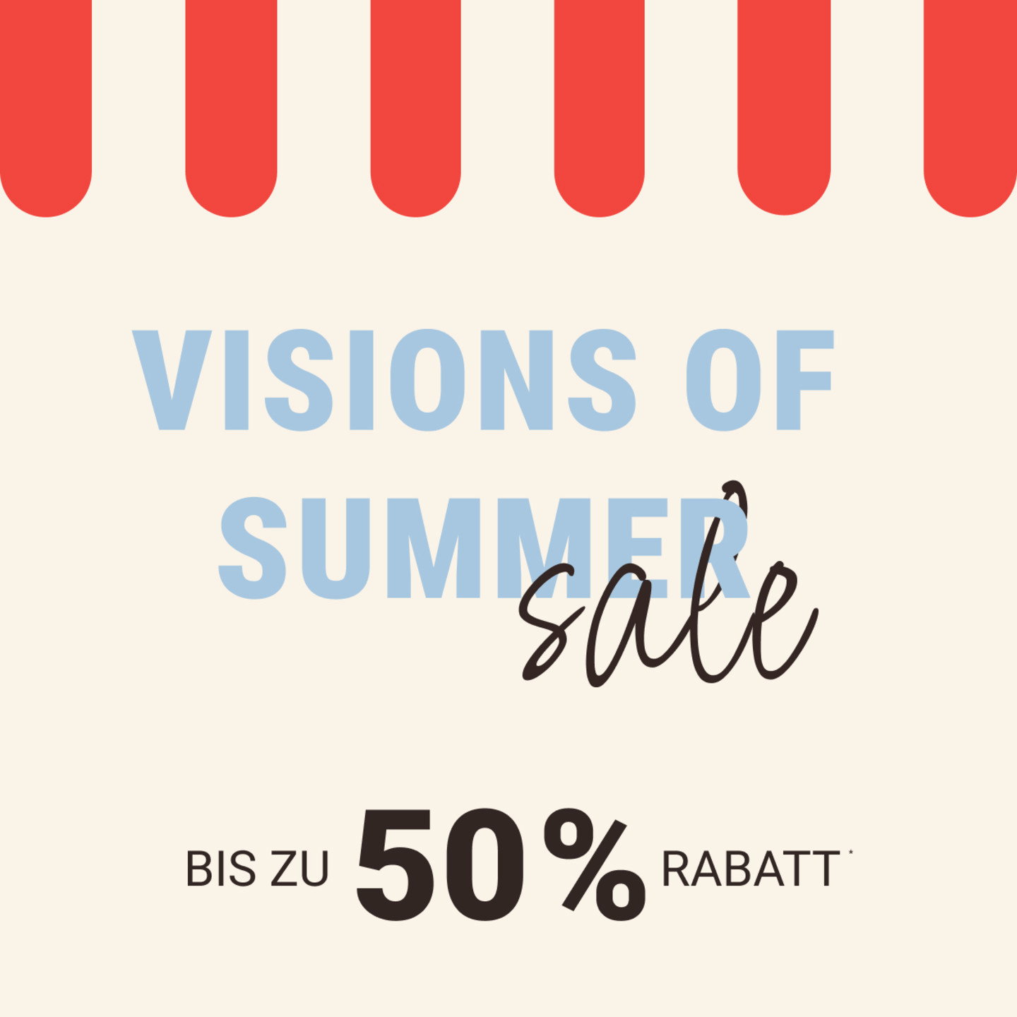 Text im Bild: "Visions of Summer Sale" und "Bis zu 50 % Rabatt".