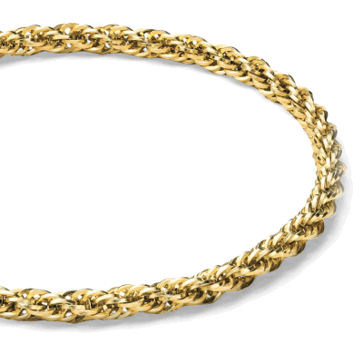 Yellow gold rope chain bracelet.