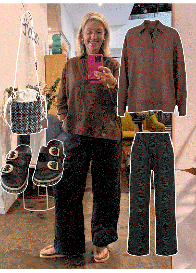 Shop Breezy Relaxed Linen Pants in Black Splice