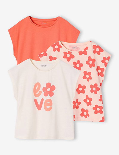 Pack of 3 girls' short-sleeved t-shirts - BASICS - rosy