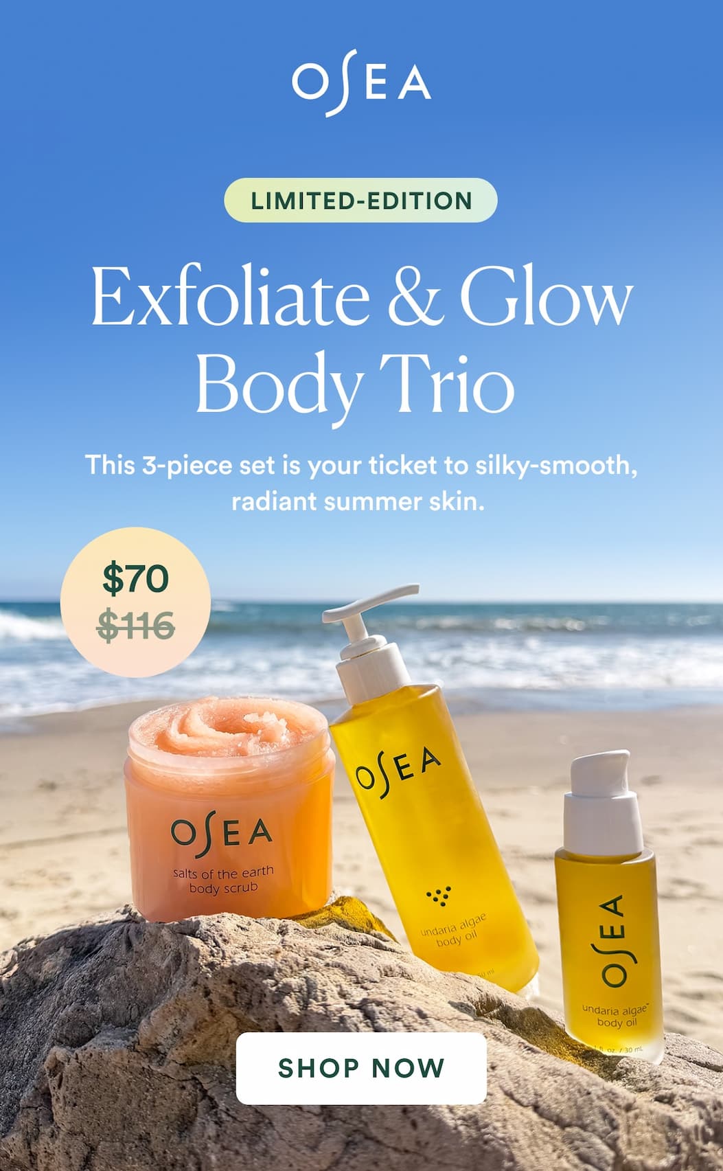Exfoliate & Glow Trio : This 3-piece set is your ticket to silky-smooth, radiant summer skin. 