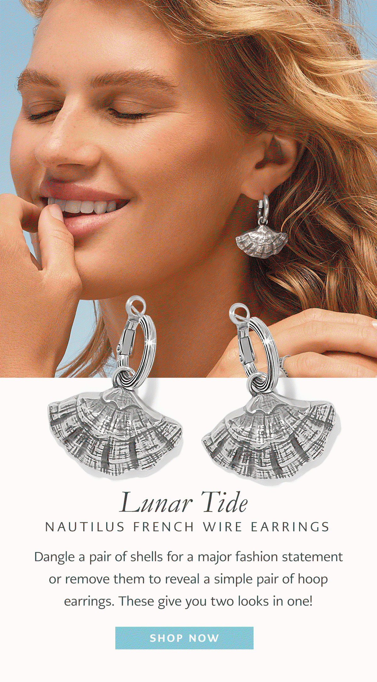 Lunar Tide Nautilus French Wire Earrings - Dangle a pair of shells for a major fashion statement or remove them to reveal a simple pair of hoop earrings. These give you two looks in one! - Shop Now