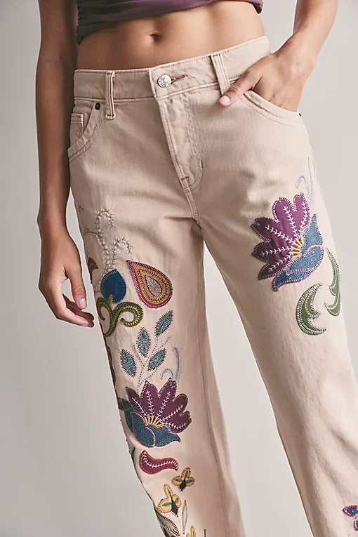 We The Free Tennessee Low Rise Boyfriend Embroidered Jeans