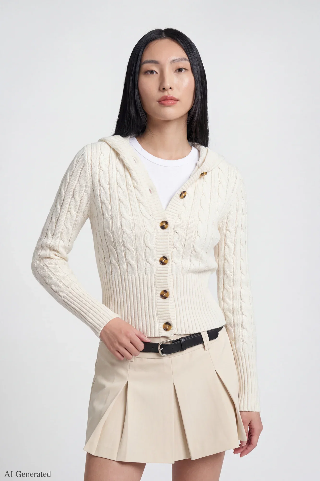 Image of Cable Knit Hooded Cardigan