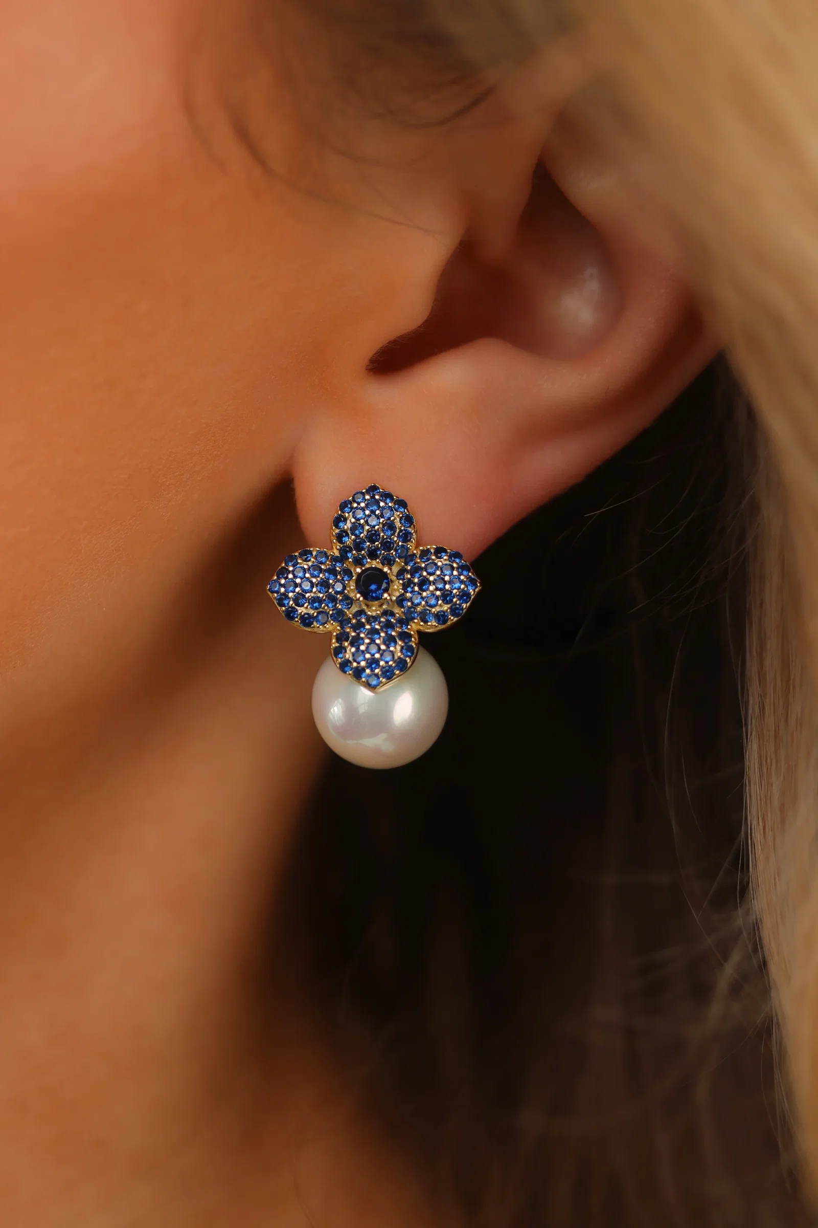 Image of Hydrangea Earrings - Navy Blue