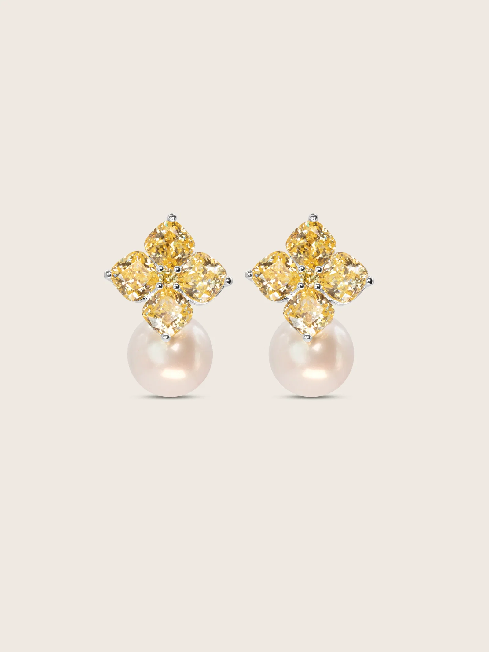 Image of Crystal Hydrangea Pearl Earrings - Lemon Drop