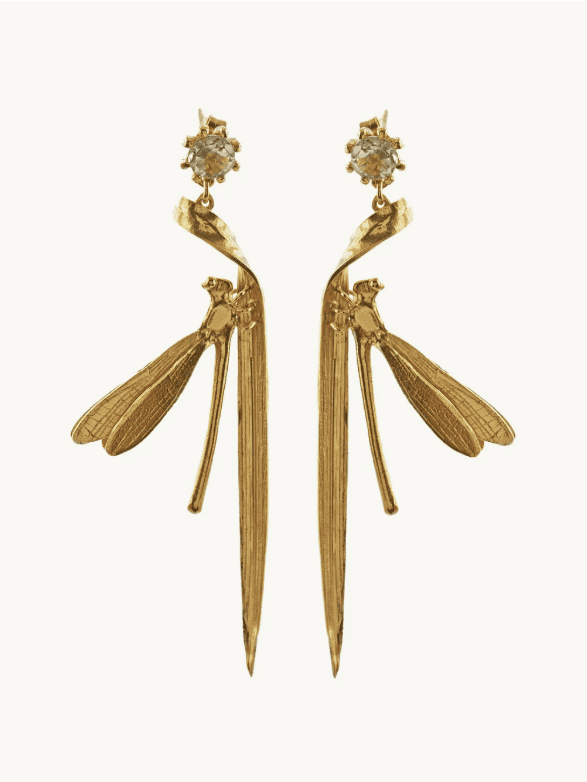 Damsel Fly & Grassblade Green Amethyst Drop Earrings