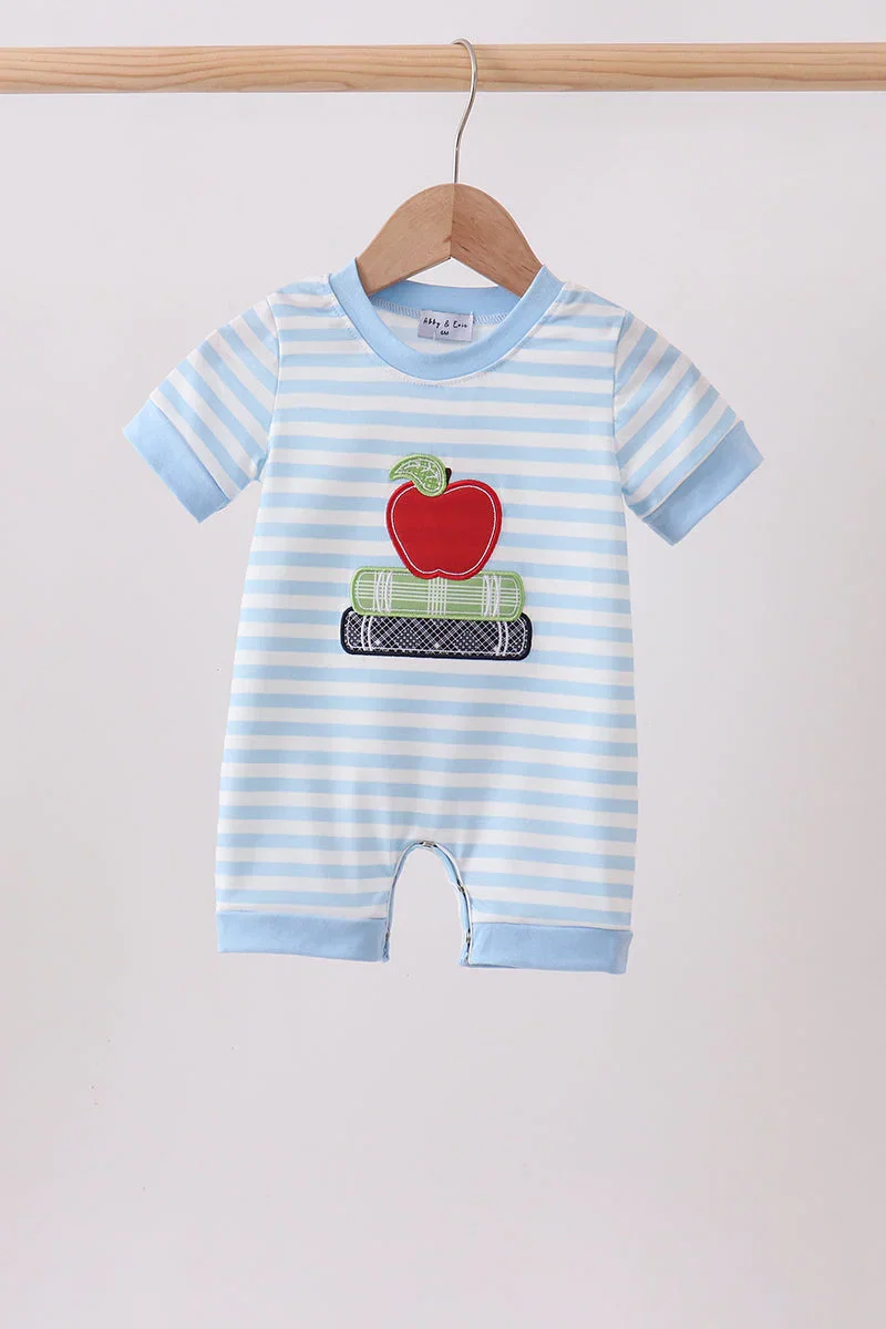 Image of Blue Stripe Apple Book Appliqué Romper