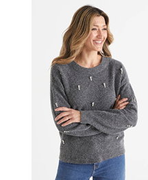 Embellished Brushed Jumper in Grey