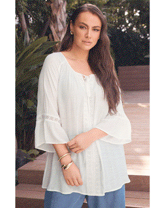 EVANS Curve White Crochet Detail Tie Neck Blouse