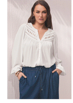 EVANS Curve White Long Sleeve Macrame Blouse