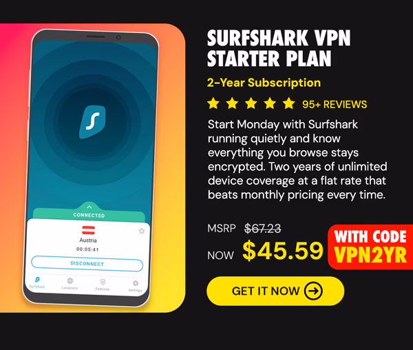 SurfShark VPN Starter Plan: 2-Yr Subscription
