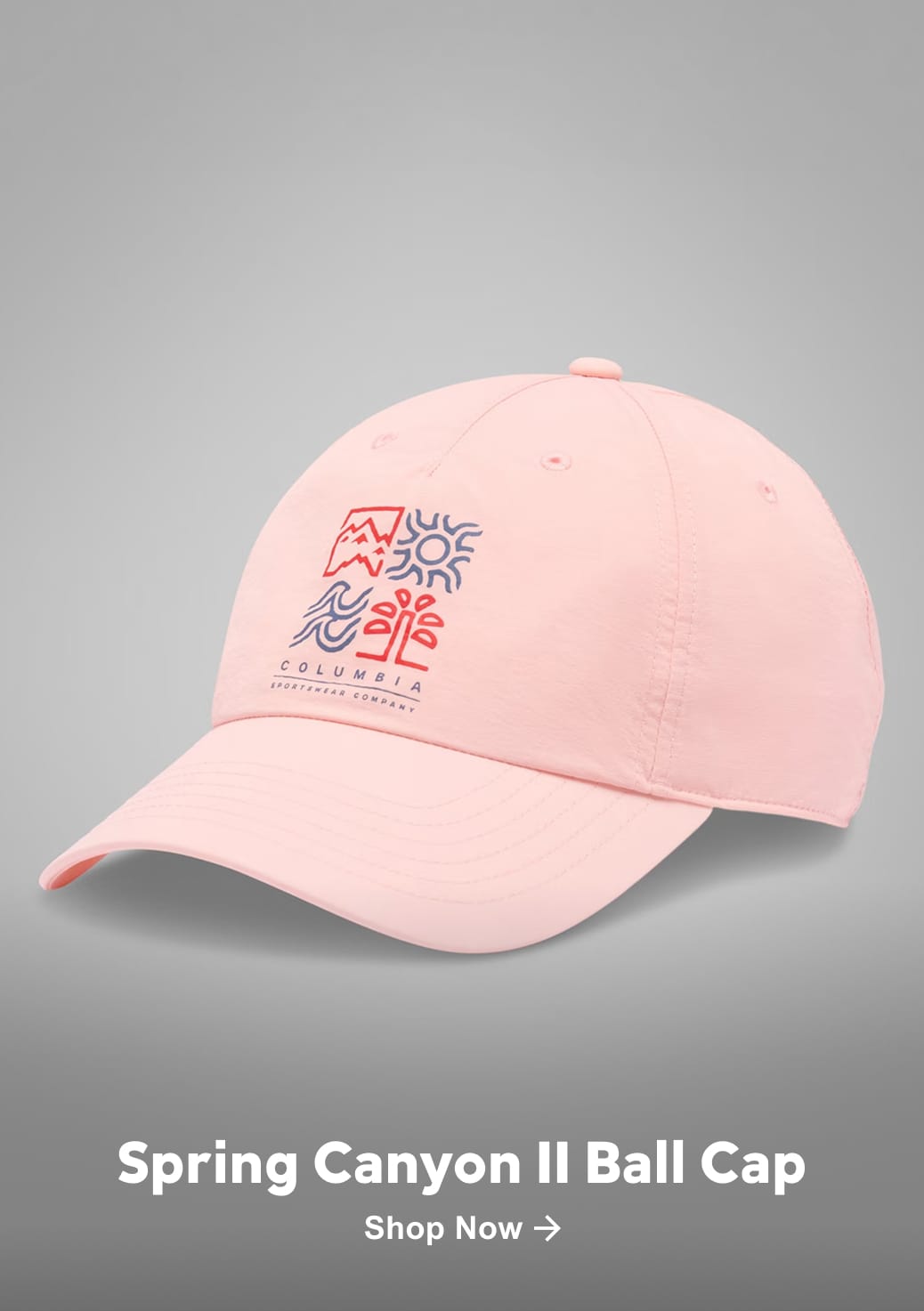 A pink ball cap with text: Spring Canyon II Ball Cap