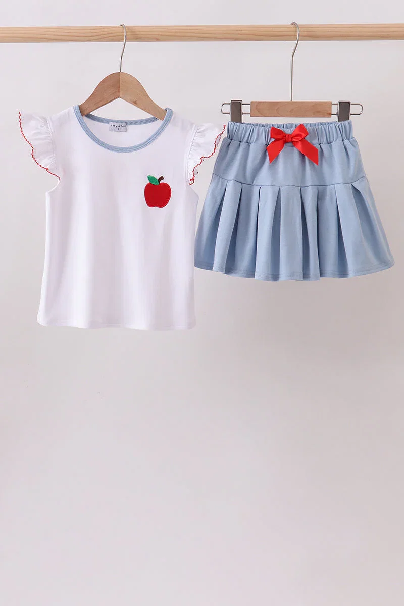 Image of Blue Apple Embroidered Skorts Set