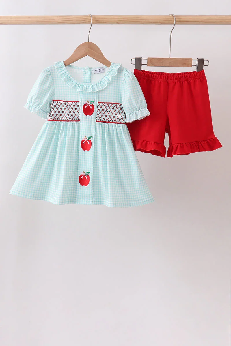 Image of Blue Apple Smocked Ruffle Shorts Set