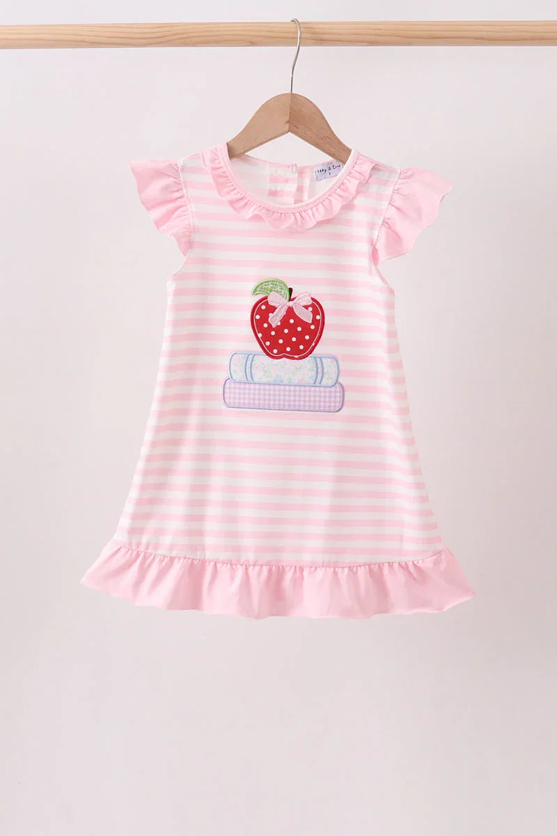 Image of Pink Stripe Apple Book Appliqué Dress