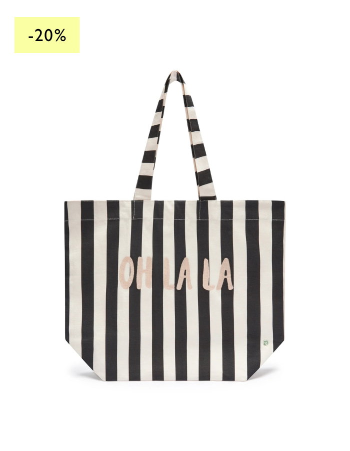 Gestreifter Shopper aus Canvas mit Stickerei