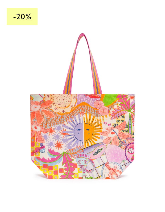Gemusterter Shopper aus Canvas mit Sonnen-Motiv