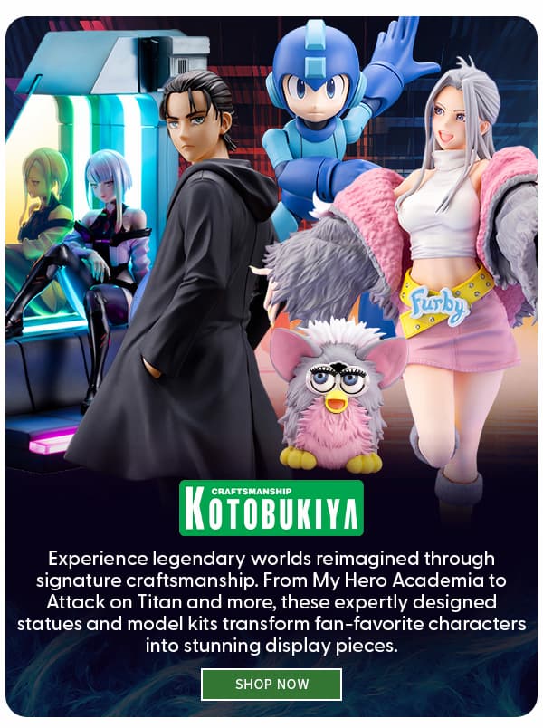 Kotobukiya Experience legendary worlds reimagined through signature craftsmanship. From My Hero Academia to Attack on Titan and more, these expertly designed statues and model kits transform fan-favorite characters into stunning display pieces.