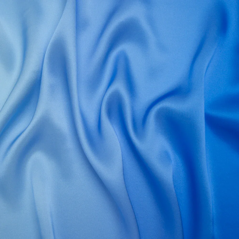 Image of Silk Charmeuse Print 16MM, Made in Italy - White to Bright Blue Ombre