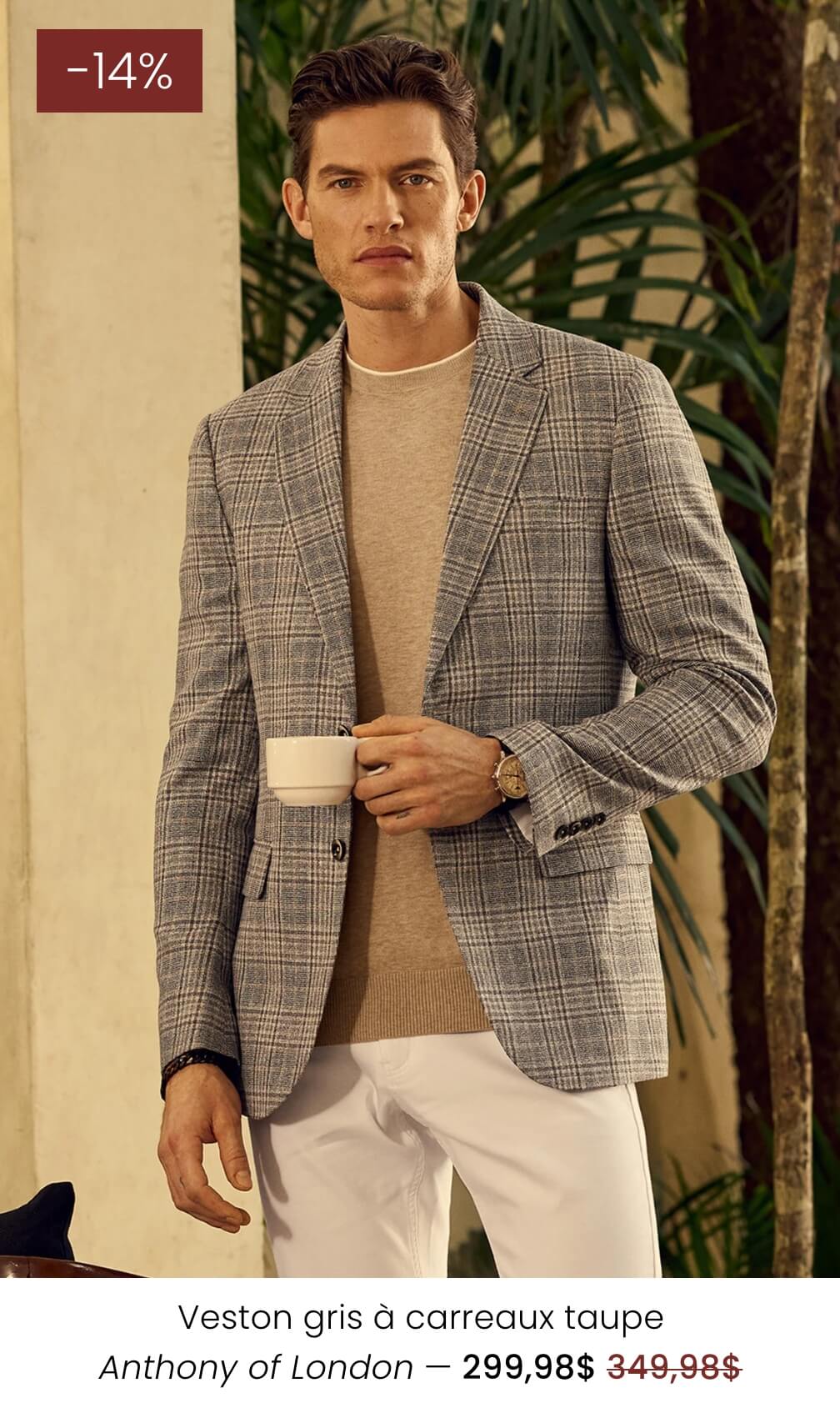 Veston gris à carreaux taupe