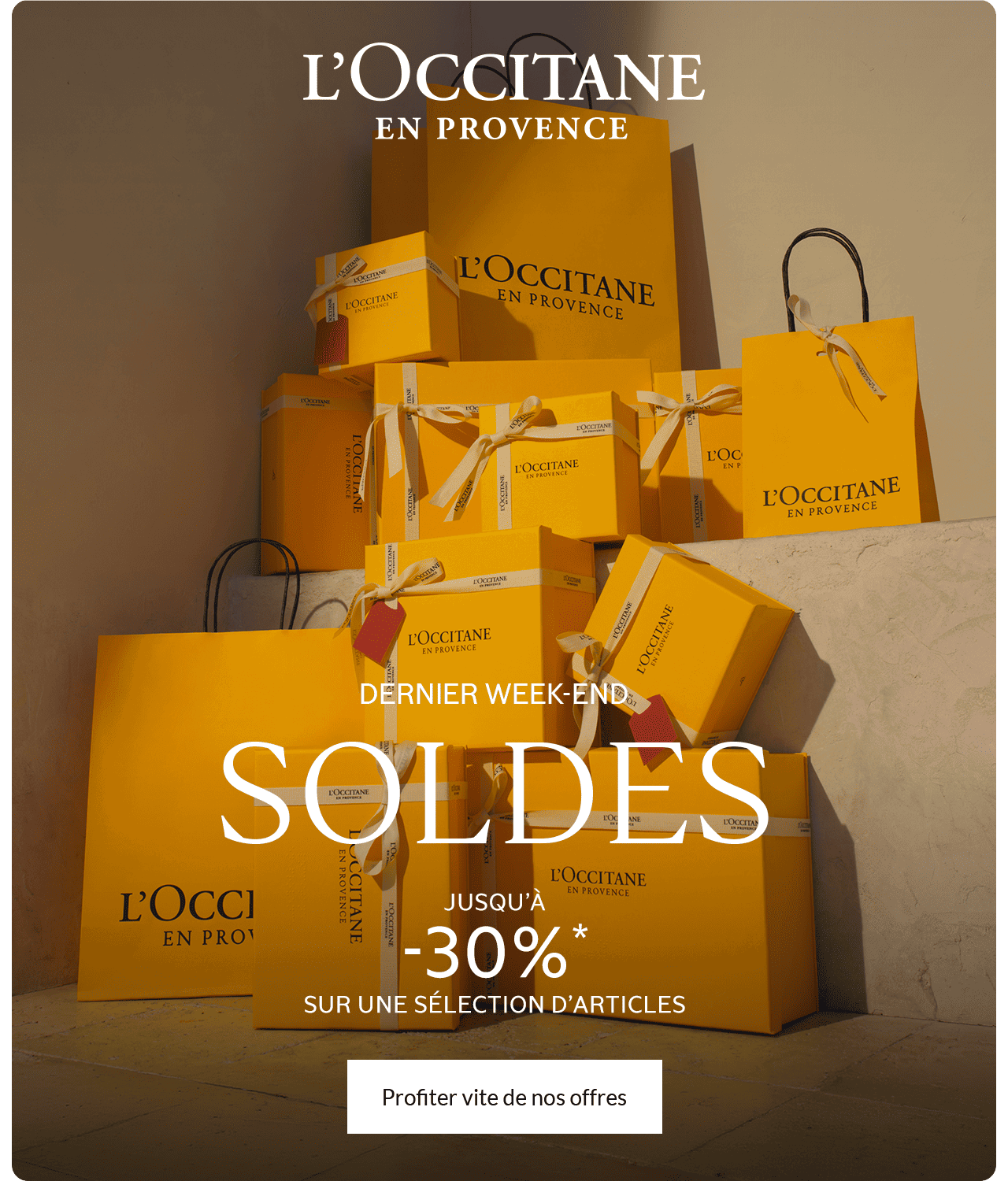 Dernier week-end soldes jusq'à -30%* sur une sélection d'articles