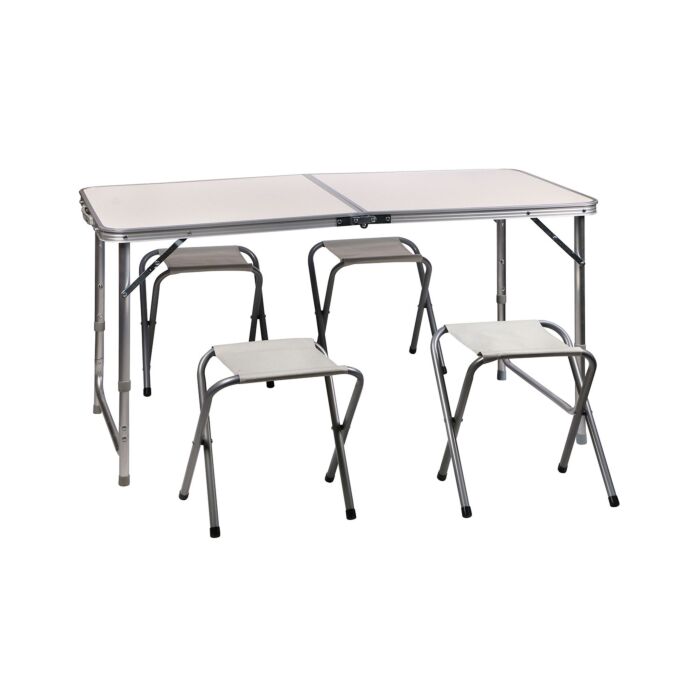Campingtisch-Set klappbar, höhenverstellbar mit 4 Klappstühlen