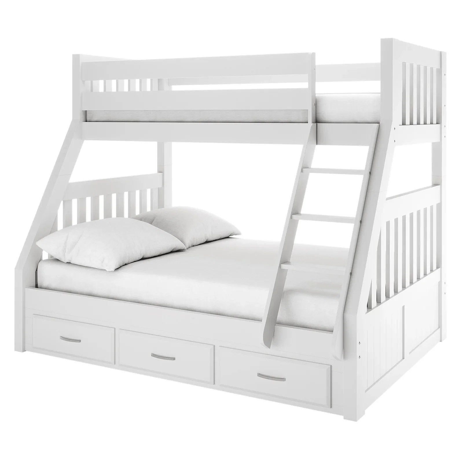 Image of Cornelia Solid Wood Triple Bunk Bed with Storage in White