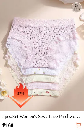 5pcs/Set Women's Sexy Lace Patchwork Low Waist Seamless Elastic Panties, Soft Comfortable Breathable, Suitable For Yoga Sports And Daily Wear