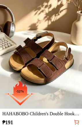HAHABOBO Children's Double Hook-And-Loop Sports Sandals, Brown Adjustable Heel Strap Unisex Kids' Summer Shoes, Lightweight Outdoor Casual Slip-On Sandals