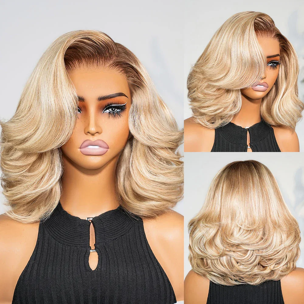 Megalook 6x5 Invisible Knots Glueless Ash Blonde Highlight Loose Body Wave Wigs Realistic Hairline Beginner Friendly - Ash Blonde Ombre / 10 inch / Body Wave