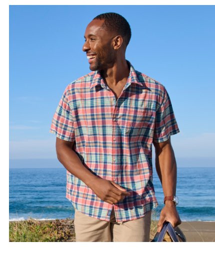 Men's Madras Shirt, Short-Sleeve, Slightly Fitted Untucked Fit