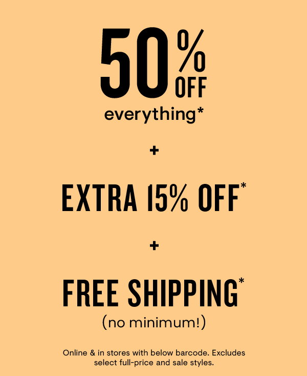 50% off + extra 15% off + free shipping