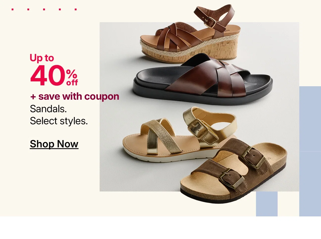 up to 40% off plus save with coupon sandals. 