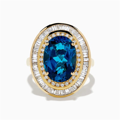 14K Yellow Gold London Blue Topaz and Diamond Double Halo Ring