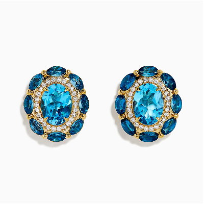 Ocean Bleu 14K Yellow Gold Blue Topaz and Diamond Earrings
