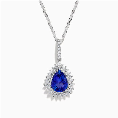 14K White Gold Pear Tanzanite and Diamond Halo Pendant