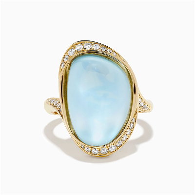 14K Yellow Gold Sky Blue Topaz and Mother of Pearl Doublet Ring