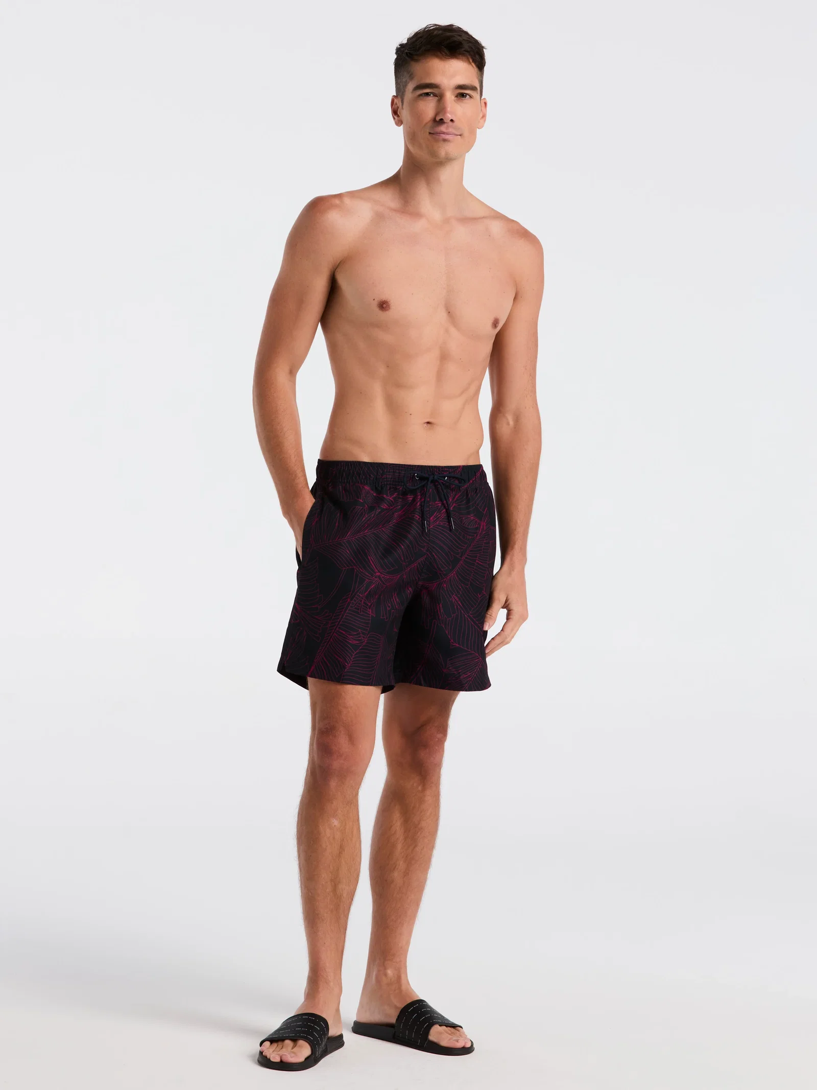 Botanical Line Print Swim Trunk