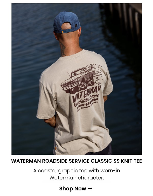 Waterman Roadside Service Classic Tee -  A coastal graphic tee with worn-in Waterman character.