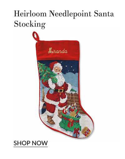 Heirloom needlepoint santa stocking