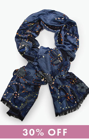 Blue Flower Embroidered Scarf