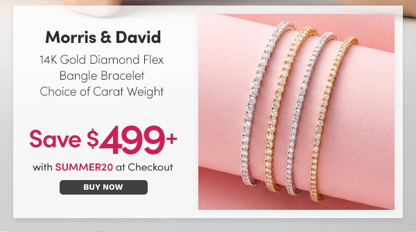 14K Gold Diamond Flex Bangle Bracelet – Choice of Carat Weight  Save $499+ with SUMMER20