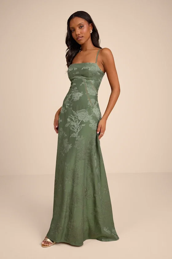 Image of Elin Sage Floral Jacquard Lace-Up Maxi Dress