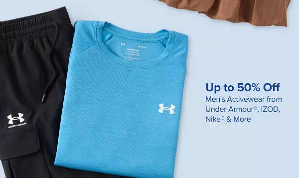 Up to 50% off mens activewear and outdoor from 90 Degree, IZOD, Nike and more. Shop now. A blue folded shirt next to pair of black sweatpants.