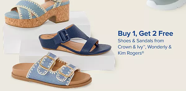 Buy 1, get 2 free shoes and sandals from Crown and Ivy, Wonderly and Kim Rogers.