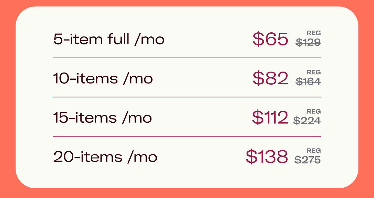 5-item full /mo $65