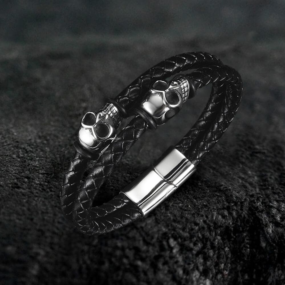 Image of Skull Stainless Steel Leather Bracelet