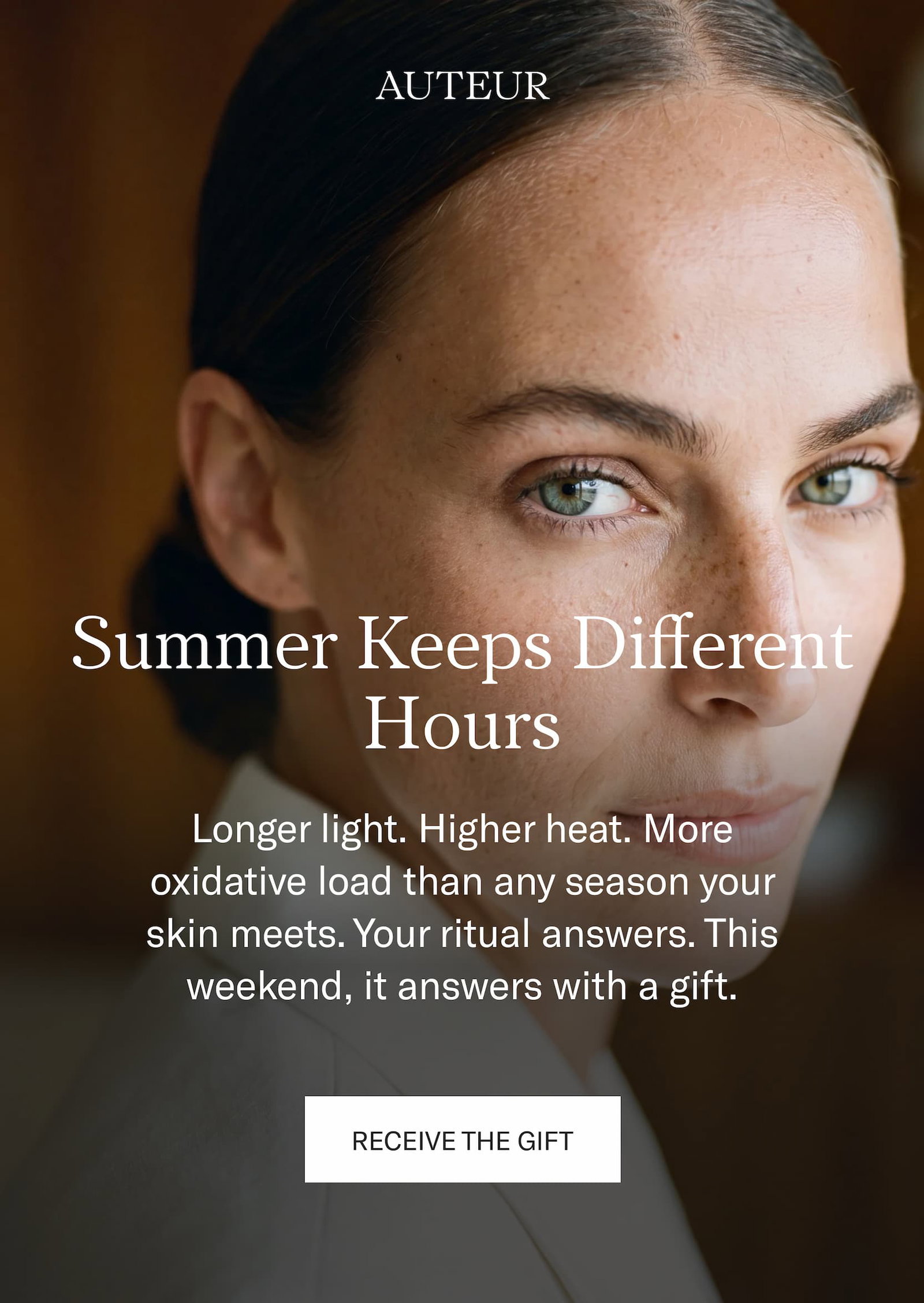 Summer Keeps Different Hours. The AUTEUR summer edit. A gift with any order over $300. Receive the gift.